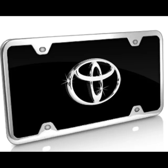 Toyota Logo Black Acrylic License Plate with Chrome Frame Kit - Picture 1 of 5
